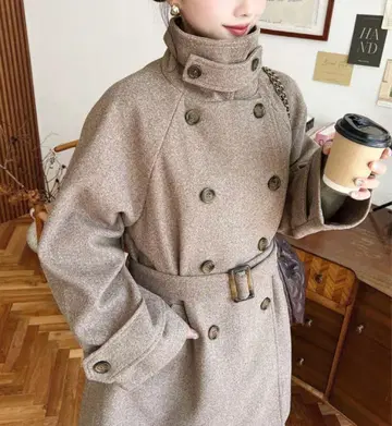 moment+ 니트 멜톤 2WAY 어레인지 칼라 미들 기장 트렌치코트