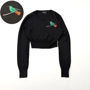 agnes b 크롭 니트 캐시미어 실크 양모 자수 L