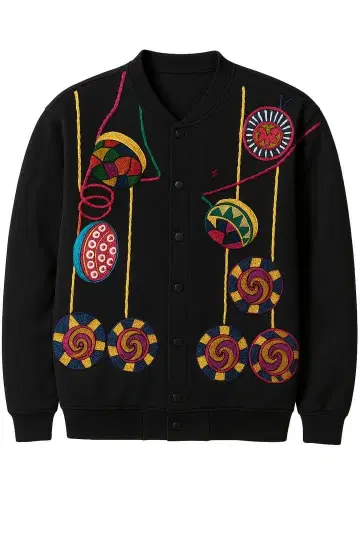 컬러풀 자수 블랙 가디건