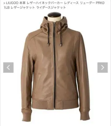 LIUGOO 천연 가죽 하이넥 후드티 여성용