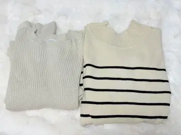 LOWRYS FARM 베이지 리브 플레어 밑단 니트 2개 세트