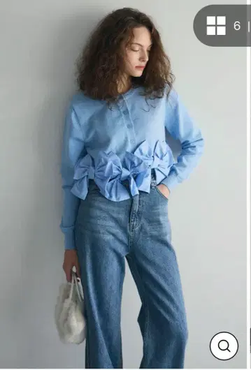 Frene 헴 리본 디자인 숏 가디건 스카이블루