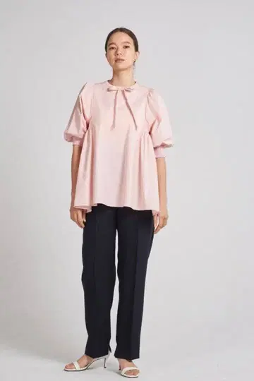 yori 사이드 개더 퍼프 슬리브 블라우스 36 핑크