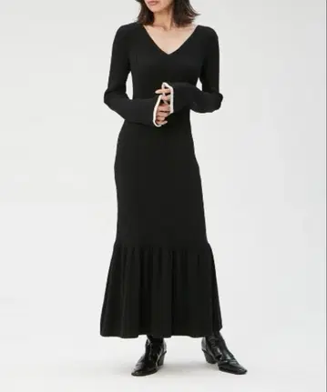 FRAY I.D 2WAY 밑단 개더 리브 니트 원피스