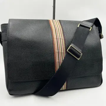 폴스미스 숄더백 메신저 멀티 스트라이프 주름 가죽 블랙