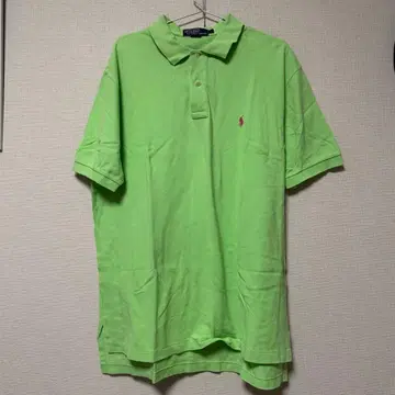 라임 그린 피케 셔츠 포니 자수