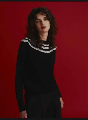 ohga 레이스 장식 블랙 긴팔 니트