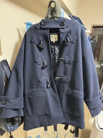 네이비 더플 코트 후드 부착