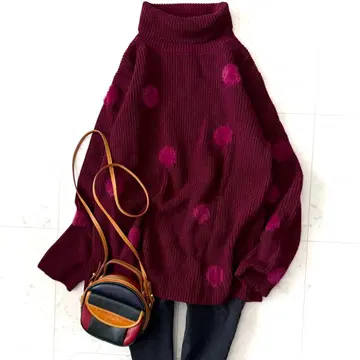 새상품급 PS 폴스미스 세탁 가능한 도트 퍼 터틀넥 니트 버건디