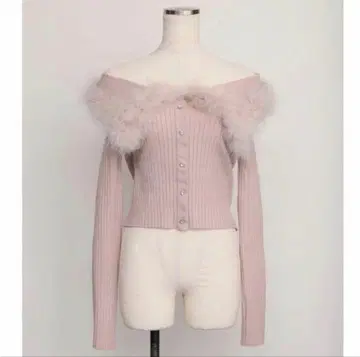 엠미에메 오프숄더 얇은 핑크 리브 니트