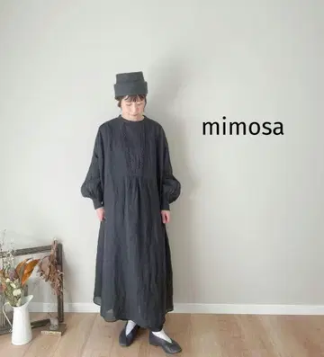 미모사 프론트 더블 버튼 롱 셔츠 원피스 블랙