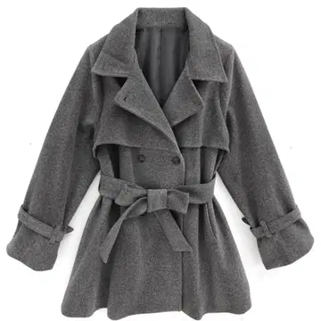 옷깃 2Way 리본 벨트 포함 페이크 울 트렌치코트