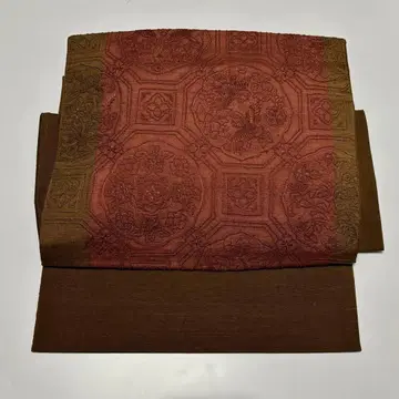 사가라 자수 부착 오비 브라운 순수 실크  촉강 so181