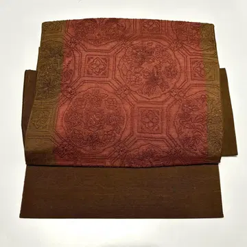 사가라 자수 부착 오비 브라운 순수 실크  촉강 so181