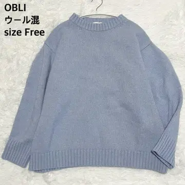 새상품급 OBLI 크루넥 울 니트 라이트 블루 Free 퍼프 슬리브