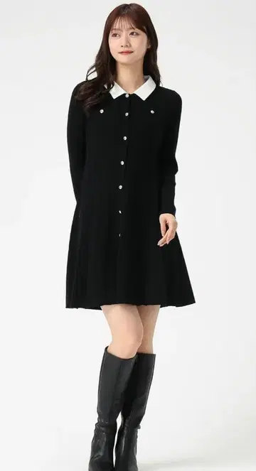 [ 새상품 ] 미슈마슈 카라 부착 케이블 미니 니트 원피스