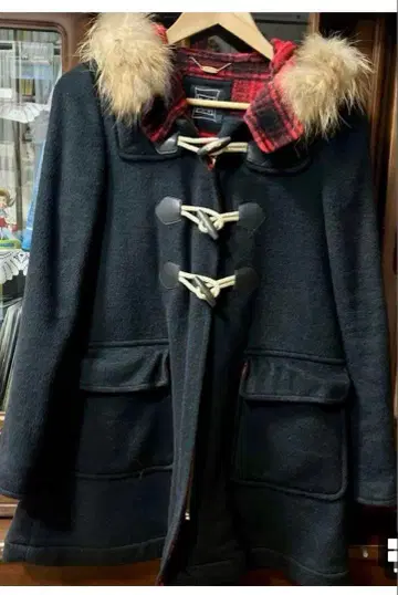 신시아 리 빨간색 체크 더플 코트 M