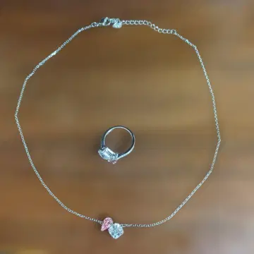 실버 925 하트형 스톤 목걸이와 반지 세트