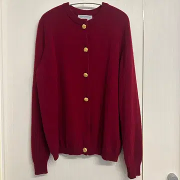 발렌타인 캐시미어 100% 니트 가디건 빨간색 골드 버튼 보르도