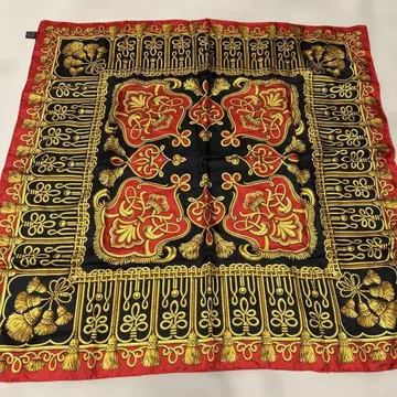 ERRE 프랑스제 올 실크 스카프 85cm 대형 골드 레드 태슬