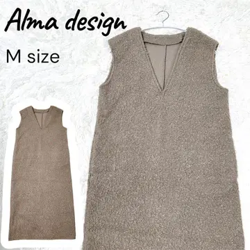 Alma design 페이크 반지 울 V넥 보아 원피스 포케