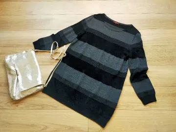 새상품급 AMACA 아마카 보더 무늬 울 혼방 니트탑 빅 사이즈 44