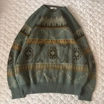 90s 일본제 총 패턴 니트 기하학 패턴 짧은 니트 울 니트 신 디자인