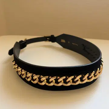 ZARA 블랙 골드 체인 벨트 80 벨로아 벨벳