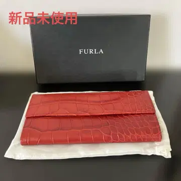 FURLA 레드 크로커다일풍 접이식 지갑 미사용 새상품