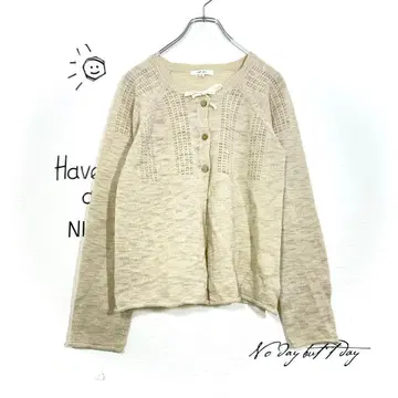 노스오브제트 가디건(L) 얇은 소재 긴팔 아이보리 레트로 울 혼방