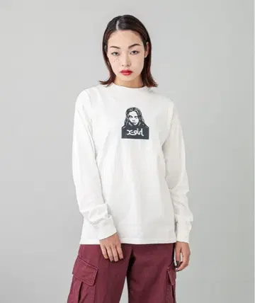 [ X-girl ] 화이트 긴팔 T셔츠 프론트 프린트