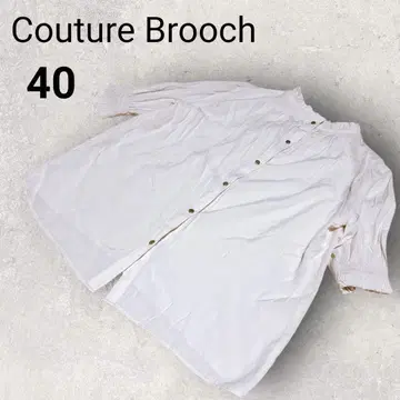 쿠튀르 브로치 5-7부 소매 셔츠 40 베이지 프릴 넥 골드 버튼