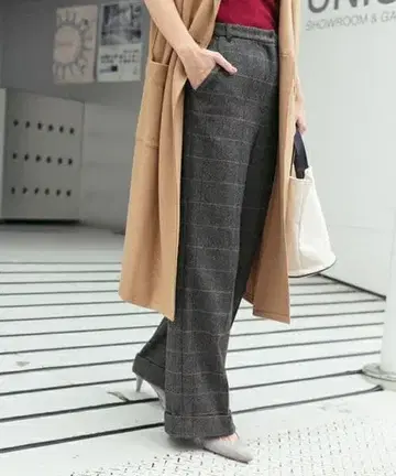 C-ro x URBAN RESEARCH 더블 체크 울 와이드 팬츠