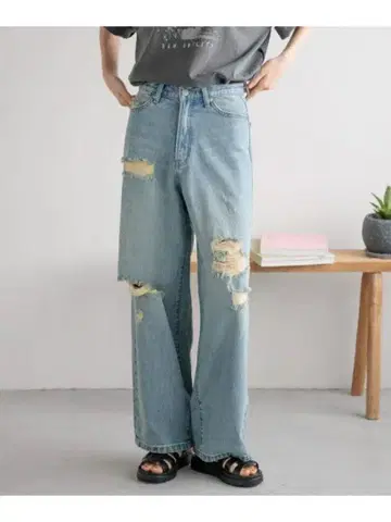 새상품 LOWRYS FARM CONE/와이드 스트레이트 팬츠 데님