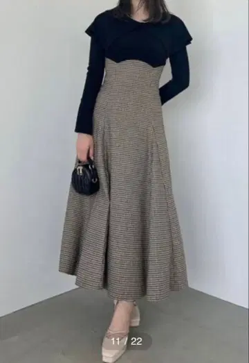 dazzlin 빅 칼라 체크 코르셋 원피스