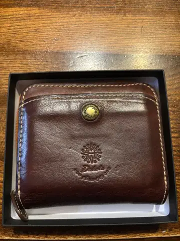 다코타 접이식 지갑 천연 가죽 에이징 가죽 브라운