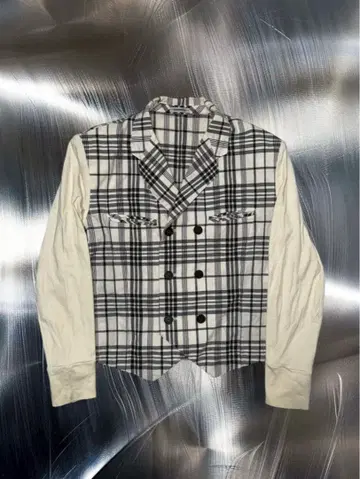 'DOMON' 체크 무늬 더블 브레스트 테일러드 자켓