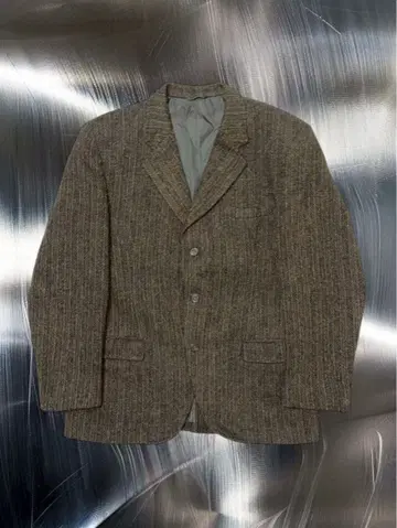 '해리스 트위드' 브라운 스트라이프 테일러드 자켓