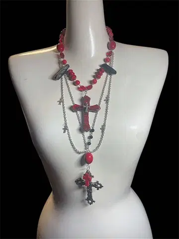 Red Layered Cross Necklace