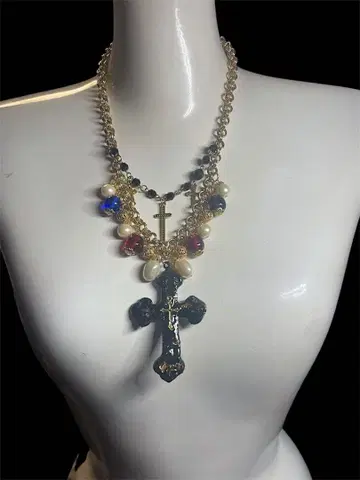 Gold Pearl Color Cross Necklace