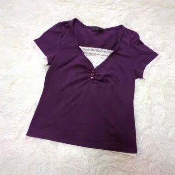 REOR CINQ 레올상크(M) 페이크 레이어드 반팔 티셔츠 보라색