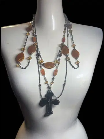Brown Mixed Bead Cross Necklace