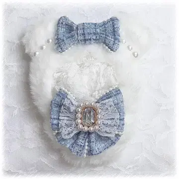 인형 옷 10cm~11cm 파랑 스카이블루 트위드 곰돌이 귀