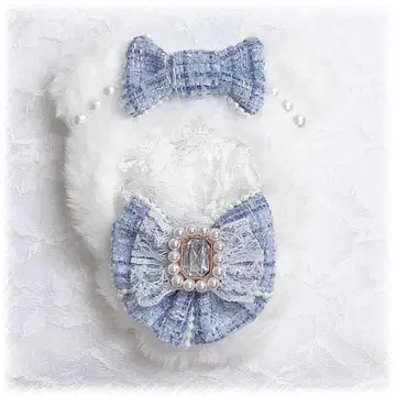 인형 옷 10cm~11cm 파랑 스카이블루 트위드 곰돌이 귀