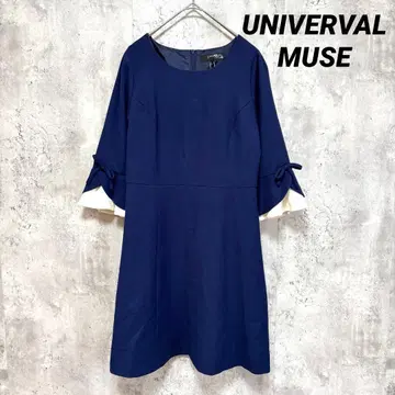 [ 유니버셜 뮤즈 ] 7부 소매 무릎 위 플레어 원피스 네이비 백 지퍼