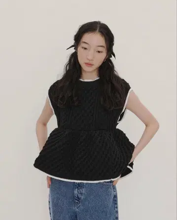 블랙 케이블 니트 베스트 giunon