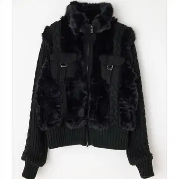 LAGUAGEM CABLE KNIT FAUX FUR 블루종