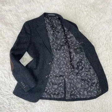 BG 트위드 자켓 페이즐리 무늬 안감 엘보우 패치 다크 그레이 S