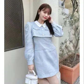 dazzlin 트위드 도킹 미니 원피스 블루