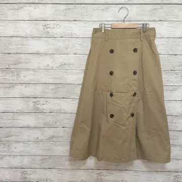 [ GU ] 지유 트렌치 스커트 ( XL ) 베이지 더블 버튼 뒤 밴딩